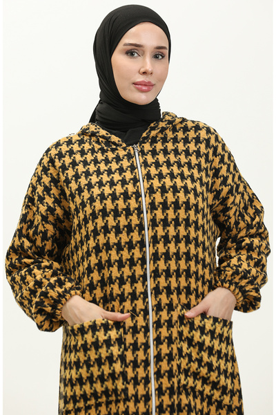 sefamerve Kazayağı Desenli Fermuarlı Kap 0178-01 Hardal