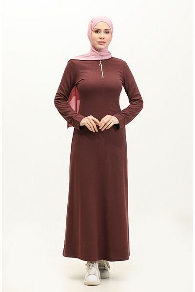 sefamerve Pflaumenfarbenes Kleid mit Reißverschluss – 2144-05