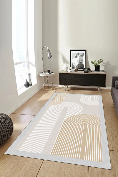 Hülya Home Salon Halısı Geometrik İskandinav Eskitmeli Dijital Baskı Yıkanabi...
