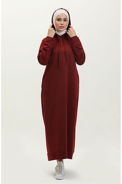 sefamerve Burgunderrotes Sportkleid mit Kapuze – 0190-07, zwei Fäden
