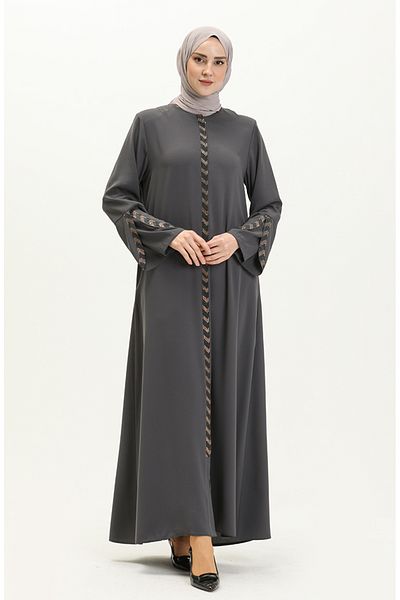 sefamerve Γκρι Plus Size Ferace με φερμουάρ - 5032-06