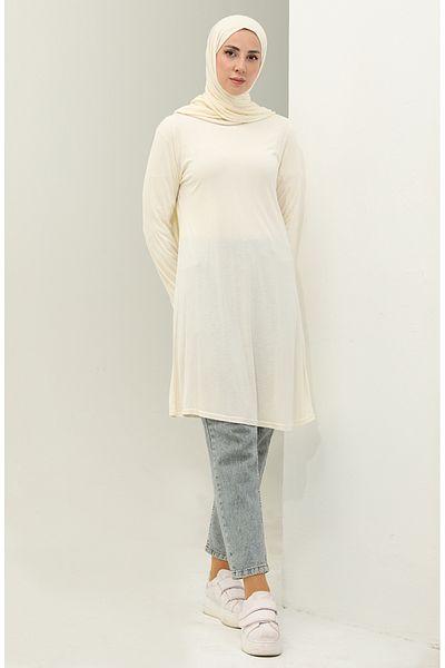 sefamerve Ecru Viscose Tunic with Elastic Cuff, Model 8634-01
