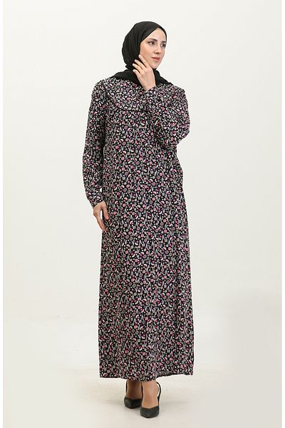 sefamerve Φόρεμα με μοτίβο Viscose Plus Size - 4473-04 Μαύρο Μωβ