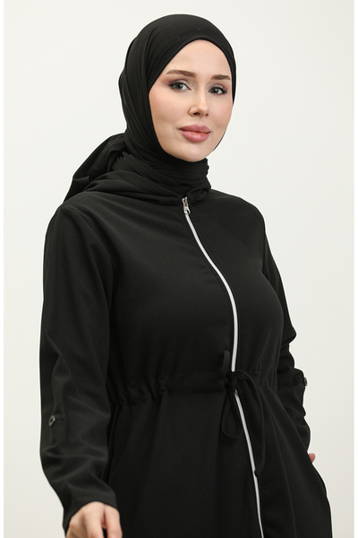 sefamerve Azra Μαύρο καπάκι με κουκούλα και μέση 0328-03