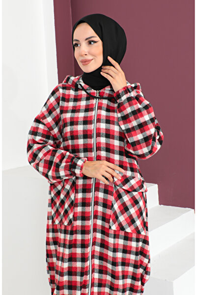 sefamerve Claret Red Plaid Patterned Woolen Cap - 23K8805-02