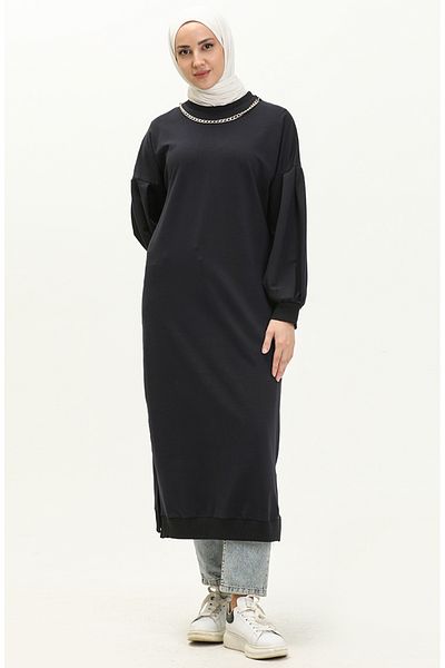 sefamerve Navy Blue Long Sports Tunic - Με Κολιέ, Μοντέλο 70020-02