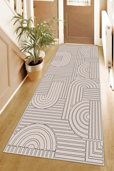 Hülya Home Runner Geometric Scandinavian Antique Digital Printing Washable Non-Slip Base 9017Yollukhulya