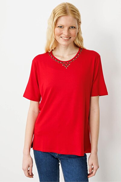 Desen Triko Жіноча футболка з круглим вирізом Basic Penye, червона