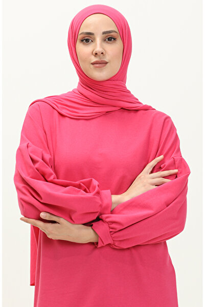 sefamerve Fuchsia Balloon Sleeve Long Tunic - 3031-11