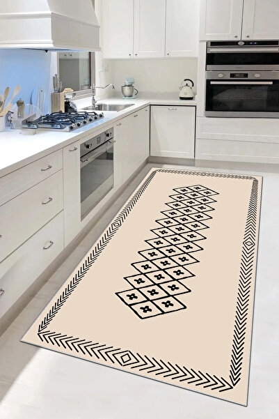 Hülya Home Mutfak Halısı Geometrik İskandinav Eskitmeli Dijital Baskı Yıkanab...