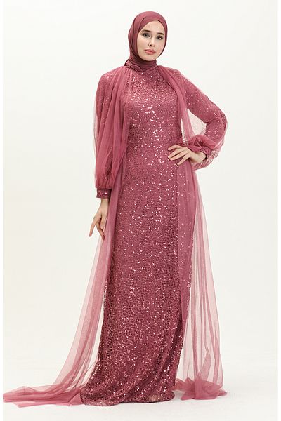 sefamerve Βραδινό φόρεμα με παγιέτες Dark Rose - 5519-12 Dry