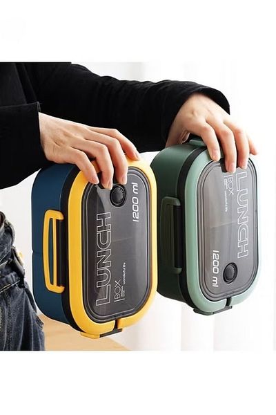 COOYA 2 Layer Portable Hermetic Lunch Box Grid Bento Box With Fork Spoon Leakproof Microwavable Prevent