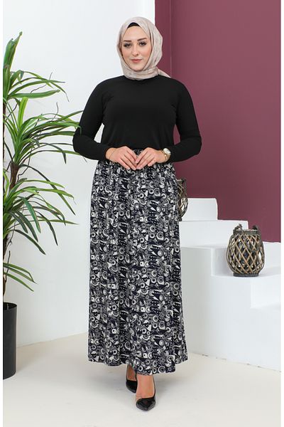 sefamerve Φούστα Navy Blue Viscose - Plus Size, σπαστό, Μοντέλο 4360E-01