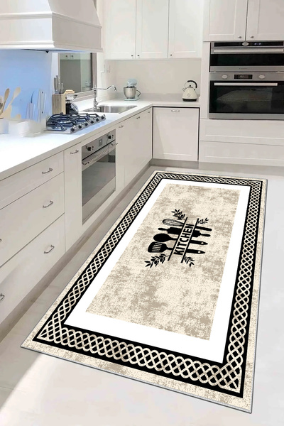 df home Mutfak Halısı Geometrik İskandinav Eskitmeli Dijital Baskı Yıkanabilir Kaymaz Taban 8135SALONDF