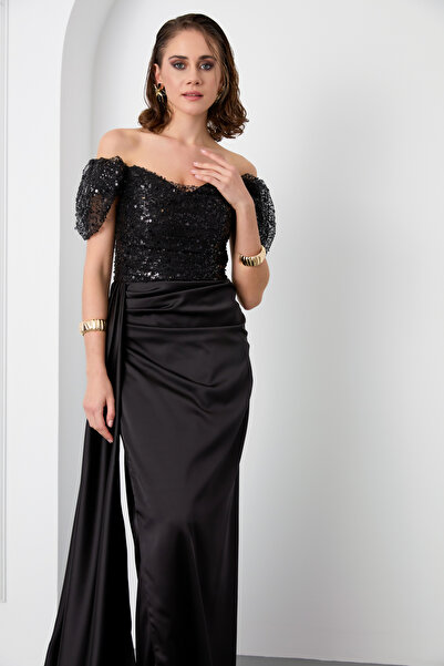 Lafaba Dámské černé flitrové flitrové flitrové dlouhé večerní šaty