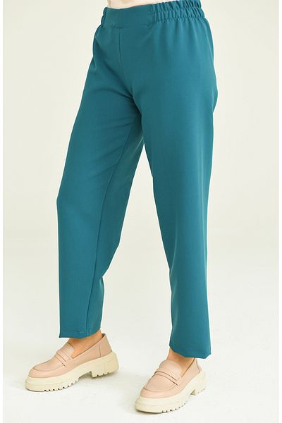 sefamerve Pantaloni drepti cu talie elastică de culoare benzină - 2062-27