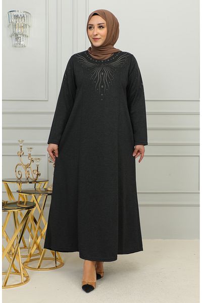 sefamerve Κεντητό Φόρεμα Βισκόζης Plus Size 4956-04 Μαύρο