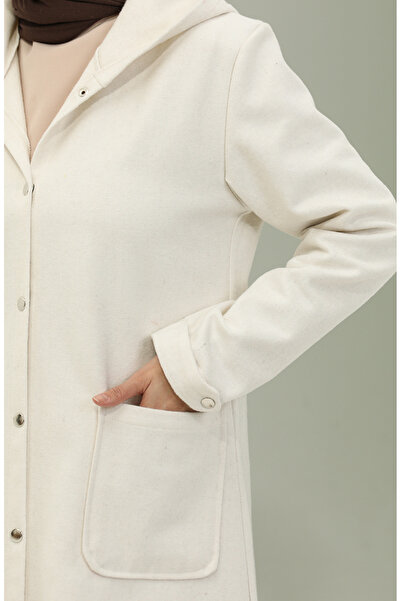 sefamerve Ecru Hooded Stamped Cap - 1691-06 Model