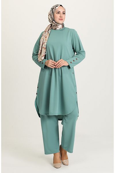 sefamerve Σετ χιτώνα και παντελόνι Aqua Green Plus Size - 2655B-02