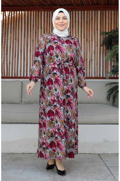 sefamerve Belted Plus Size Red Dress - 4579A-01