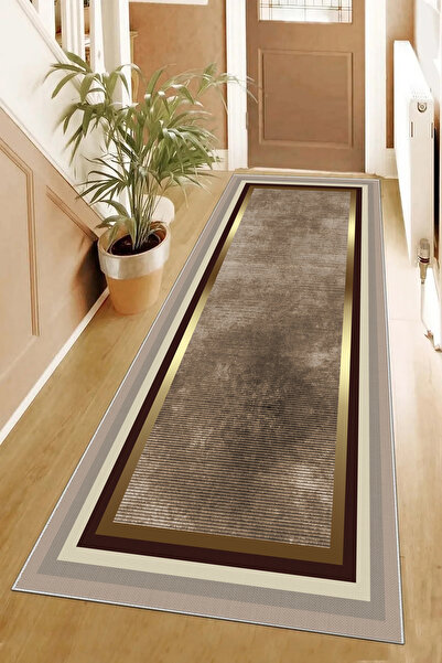 Hülya Home Runner Geometric Scandinavian Antique Digital Printing Washable Non-Slip Base 9022Yollukhulya