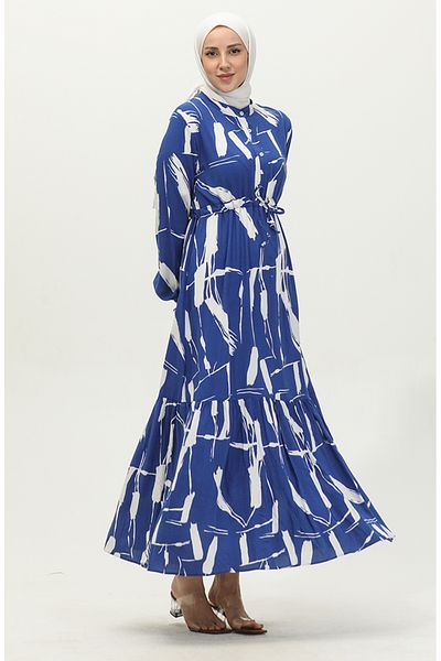 sefamerve Φόρεμα με μοτίβο με πινέλο Saks Blue Viscose - 81869-01