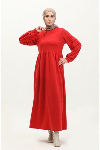 sefamerve Rochie uni rosie Claret - Talie adunata, Model 0281-06