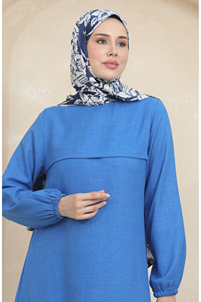 sefamerve Kolu Lastikli Tunik Pantolon İkili Takım 1005-03 Mavi