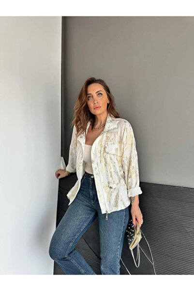 QİMYA BUTİK Qimene Women's Large Pocket Waist Drawstring Loose Collar Lacy Oversize Coat