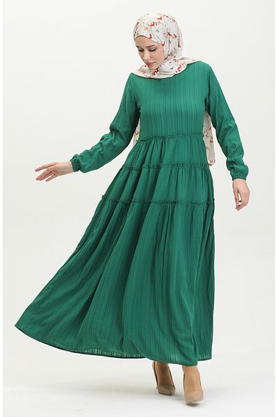 sefamerve Emerald Green Gathered φόρεμα - 0395-03