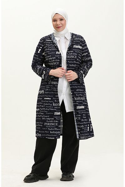 sefamerve Καπάκι με κουκούλα Navy Blue Plus Size - 4707-02