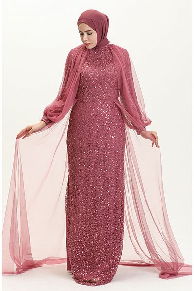 sefamerve Βραδινό φόρεμα με παγιέτες Dark Rose - 5519-12 Dry