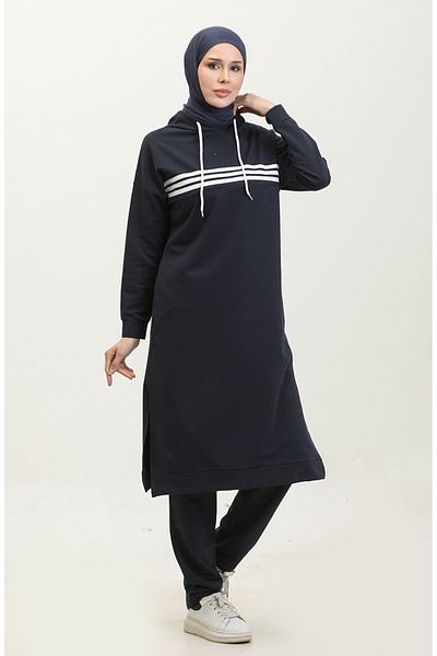 sefamerve Σετ αθλητικής φόρμας Navy Blue Piping Hooded - 3023-01
