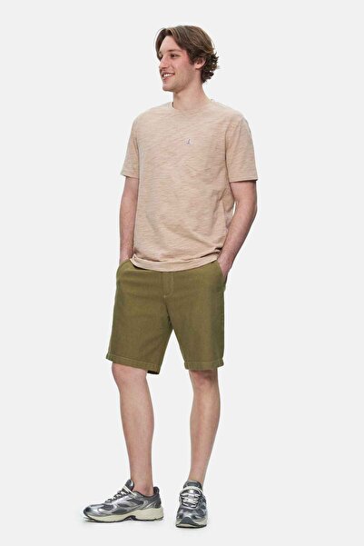 UCLA CALEB Ανδρικό μπλουζάκι με καφέ ανοιχτό λαιμόκοψη με τσέπες Standard Fit