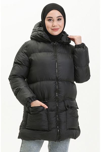 sefamerve Jesicca Black Puffer Coat 6053-01 - Γέμισμα υφάσματος