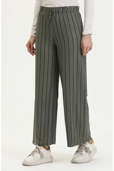 sefamerve Pantaloni drapați cu croială relaxată de culoare kaki 8731-03 - Wide Leg Wrap