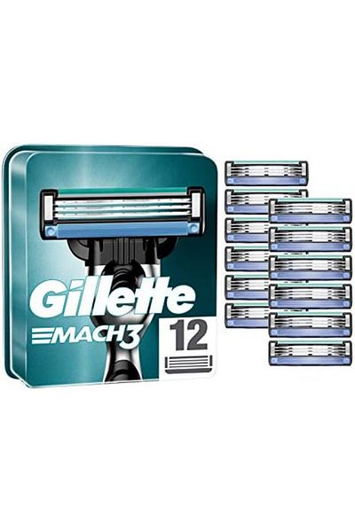 Gillette Mach3 Razor Blades Men, Pack of 12 Razor Blade Refills, Stronger Than Steel Blades, Enhance