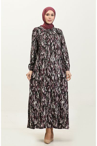 sefamerve Φόρεμα με μοτίβο βισκόζης Plus Size - 44851M-01 Black Plum