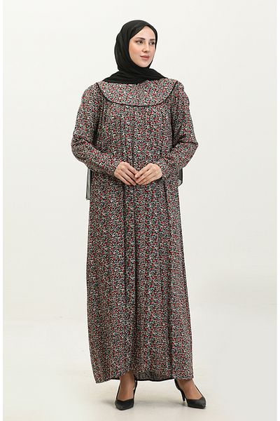 sefamerve Φόρεμα με στάμπα βισκόζης Plus Size - Black Petrol 4473G-01