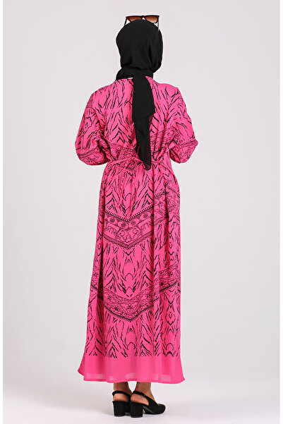 sefamerve Φόρεμα Şile με υφασμάτινο σχέδιο 4444-06 Φούξια