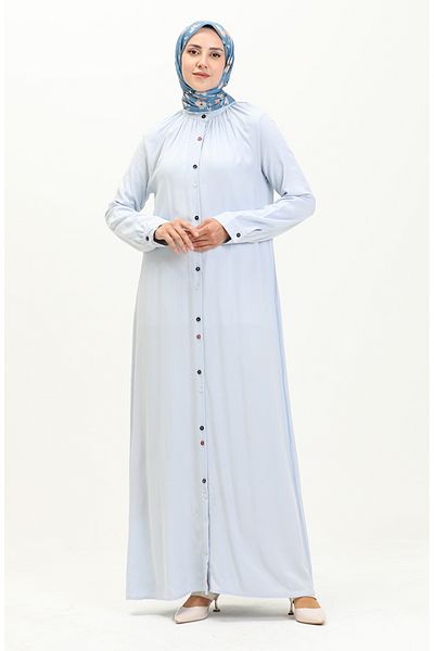 sefamerve Rochie albastră din viscoză - Nasturi dubli, Model 5110-02