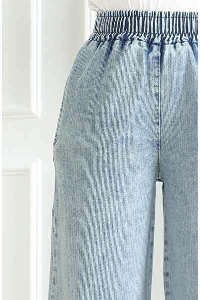 sefamerve Beli Lastikli Kot Pantolon 1793-01 Açık Mavi