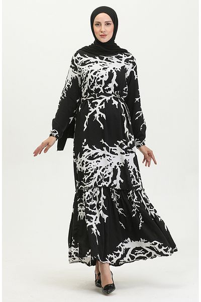 sefamerve Rochie alb-negru cu brâu din viscoză - Alisa 4599B-02
