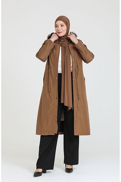 sefamerve Taba Bondit Fabric - Παλτό μεγάλου μεγέθους με φερμουάρ 11455-04