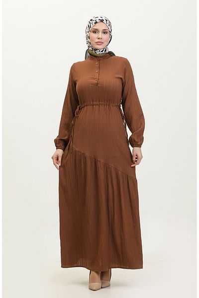 sefamerve Φόρεμα Tan 0363-04 Model Side Tie Gathered