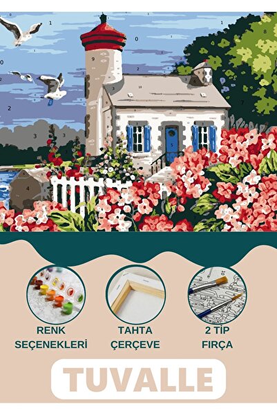 Tuvalle Bahçeli Fener Sayılarla Boyama Seti, Hobi Seti, 40X50 Tablo, Fırça Bo...