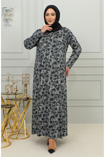 sefamerve Φόρεμα βισκόζης με πράσινο σχέδιο Plus Size - 4447-03