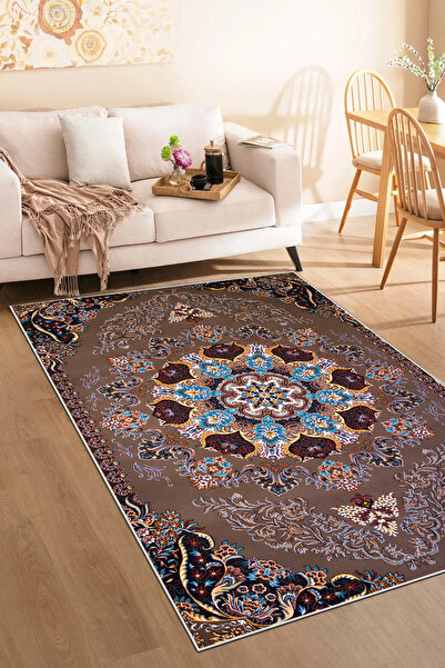 df home Salon Halısı Geometrik İskandinav Eskitmeli Dijital Baskı Yıkanabilir...