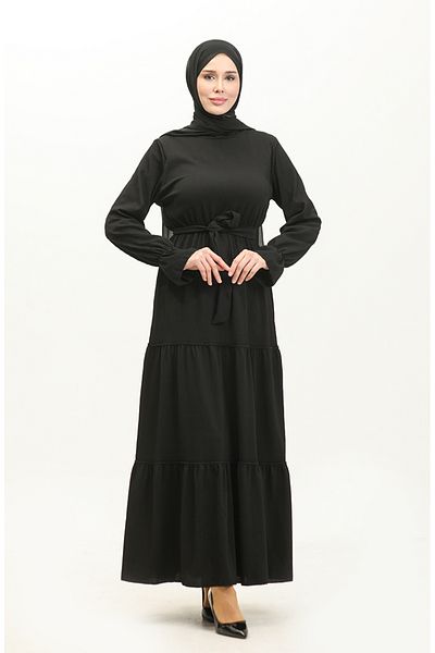 sefamerve Φόρεμα Flounced Black Belted - 0304-04