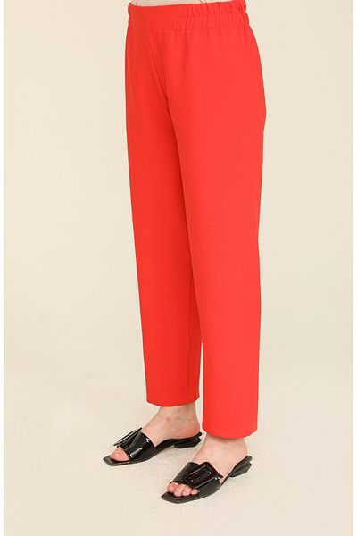 sefamerve Red Elastic Waist Trousers - 2034-21